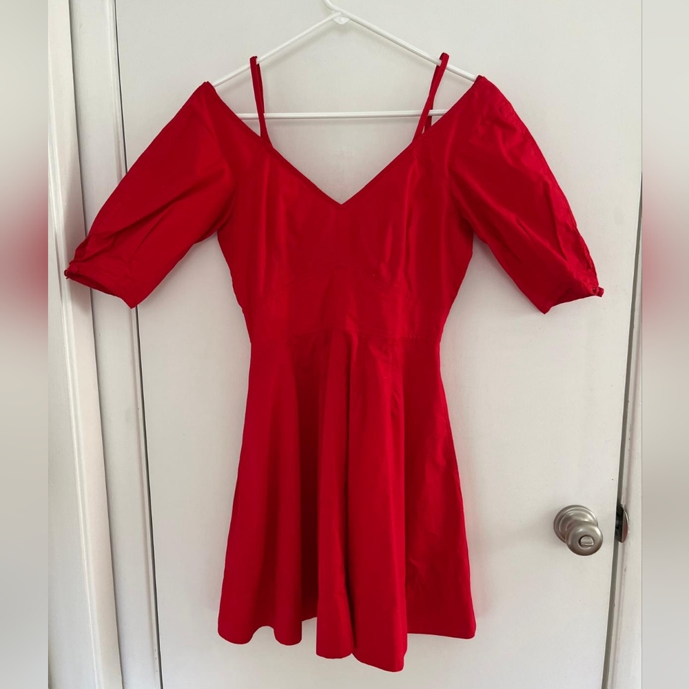 Derek Lam 10 Crosby Red Cotton Poplin Dress With Pockets Size 4